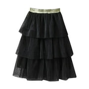 Baby Girls Skirts Solid High Waist Tiered Ruffle Tulle Long Skirt Spring Elegant Skirt